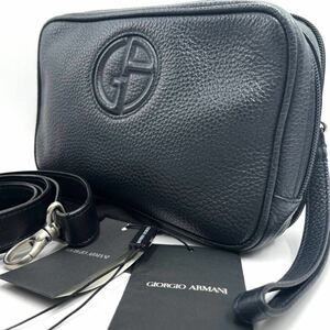[ super-beauty goods ]GIORGIO ARMANIjoru geo Armani shoulder bag mesenja- pochette 2way clutch men's leather navy 