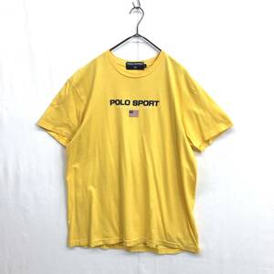 KZ8320★POLO SPORT RALPH LAUREN : 90's Old ロゴプリントTシャツ★L★イエロー系 オールドポロスポーツ