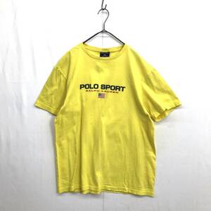 KZ8326★POLO SPORT RALPH LAUREN : 90's Old ロゴプリントTシャツ★L★イエロー系 オールドポロスポーツ