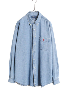 90s BIG SHIRT ラルフローレン ボタンダウン 長袖 デニム シャツ メンズ XL / 90年代 オールド ポロ 長袖シャツ ビッグシャツ ポケット付き