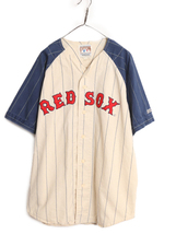 MLB オフィシャル MIRAGE レッドソックス ベースボール シャツ メンズ XL 程/ 古着 ユニフォーム ゲームシャツ メジャーリーグ ストライプ_画像1