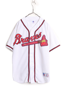 90s USA製 MLB オフィシャル ラッセル ブレーブス ベースボール シャツ メンズ XL / オールド ユニフォーム メジャーリーグ ゲームシャツ