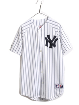 USA製 MLB オフィシャル Majestic ヤンキース ベースボール シャツ メンズ M / 古着 ユニフォーム ゲームシャツ メジャーリーグ 半袖シャツ_画像1