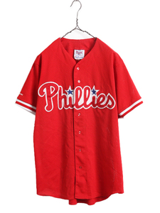 MLB オフィシャル Majestic フィリーズ ベースボール シャツ メンズ L / 古着 ユニフォーム ゲームシャツ メジャーリーグ 半袖シャツ 野球