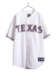 MLB オフィシャル Majestic レンジャーズ ベースボール シャツ メンズ XL 古着 ユニフォーム 半袖シャツ ゲームシャツ メジャーリーグ 野球