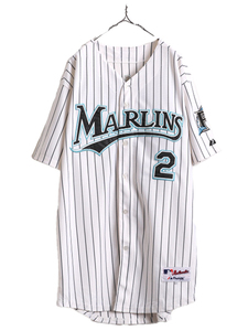 USA製 MLB オフィシャル Majestic マーリンズ ベースボール シャツ メンズ XXL 程/ ユニフォーム ゲームシャツ メジャーリーグ 半袖シャツ