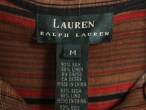 00s LAUREN ラルフローレン ストライプ 長袖 シャツ レディース M 00年代 オールド シルク リネン ポニー無し ブラウス 薄手 マルチカラー_画像3