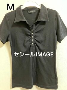 IMAGE イマージュ 黒 半袖 ビジューつき カットソー Tシャツ 9号 M セシール ポロシャツ ブラック レディース 