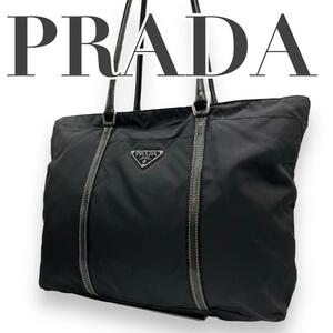 良品　PRADA プラダ　Q　肩掛け　ナイロン　トートバッグ　三角ロゴ　ブラック