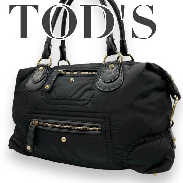 TOD’Ｓ　トッズ　E11　肩掛け　ナイロン　トートバッグ　ソフティー　ブラック