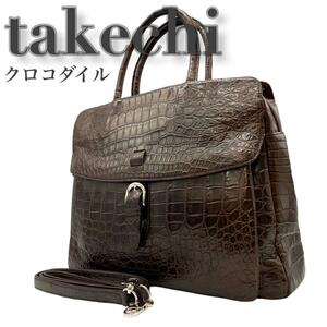 [ высококлассный кожа. старый магазин бренд ..] превосходный товар takechi крокодил кожа wani кожа ручная сумочка 2way сумка на плечо Brown чай цвет мужской 