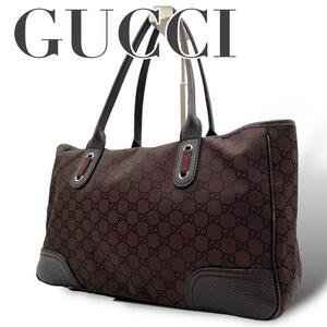 GUCCI グッチ キャンバス トートバッグ　シェリーライン ブラウン　s38