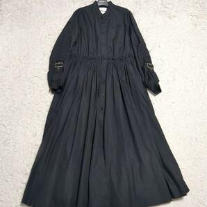 美品 ノワールケイニノミヤ noir kei ninomiya ロングワンピース 袖ベルト ギャザー フリル 黒 M