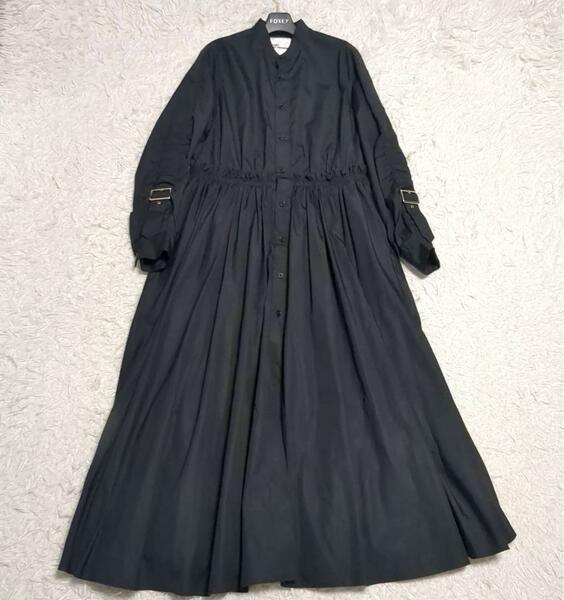 美品 ノワールケイニノミヤ noir kei ninomiya ロングワンピース 袖ベルト ギャザー フリル 黒 M