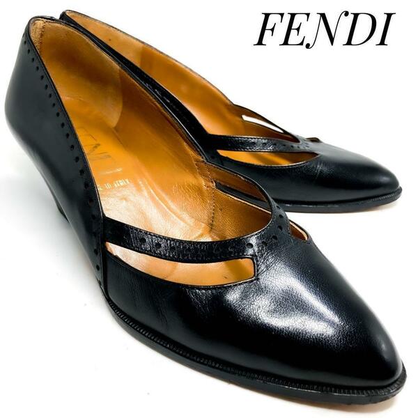 ☆即決・送料無料☆【DIEGO DELLA VALLE別注】FENDI フェンディ レザーパンプス 黒 ブラック 22cm 革靴 カジュアル 本革 本皮 レディース