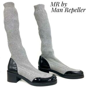 ☆即決・送料無料☆【未使用・展示品】MR BY MAN REPELLER 厚底ソックスブーツ シルバー 23.5cm ブーツ カジュアル レディース