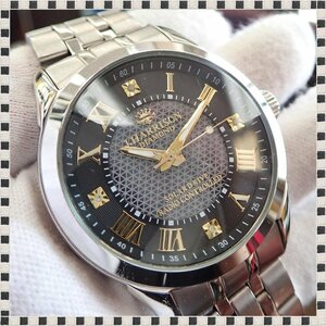 【 美品 】 ジョンハリソン DIAMOND JH-082 カットガラス 黒文字盤 ソーラー 43mm メンズ 腕時計 稼動品 J.HARRISON