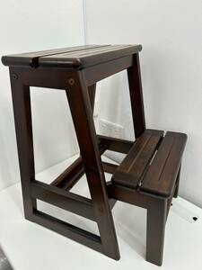 家具祭 木製 脚立 2段 高さ約56㎝ 折り畳み 踏み台 ブラウン ステップチェア アンティーク インテリア 中古品