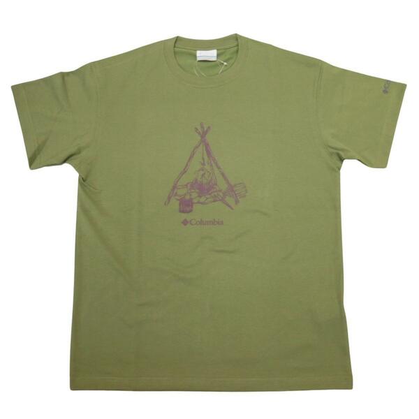 即決☆コロンビア キャンプ 焚火 半袖Tシャツ SG/XLサイズ 送料無料 キャンピング グラフィック グリーン 緑 速乾 UPF25 紫外線カット 