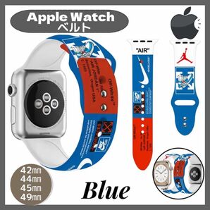Apple Watch ラバー バンド ベルト ブルー 42 44 45 49
