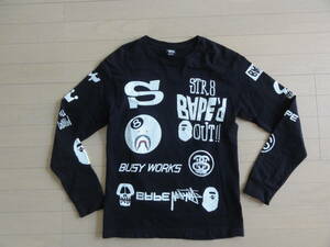 【限定レア】美品 STUSSY x APE ダブルネーム コラボ 長袖カットソー Mサイズ 黒