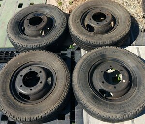 4本価格★パT8907■175R13 LT 6PR BRIDGESTONE V600 スチール 4J 6穴 PCD170★条件付送料無料★地山 トラック リヤ ダブル バリ山 夏タイヤ