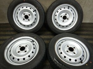 パT7263■155/65R13 DUNLOP ENASAVE EC204 スチールホイール 4J 4H PCD100 19年★条件付送料無料★バリ山 ラパン ワゴンR アルト