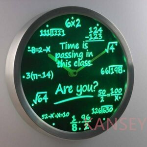 25CM 数学 数式 計算式 ネオン LED ウォールクロック 壁掛け時計 緑 グリーン 人気 おしゃれ インテリア ディスプレイ