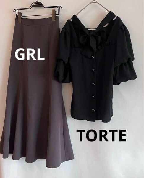 2点セット★TORTE リボン付きブラウス　GRL ロングスカート