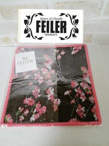 FEILERフェイラー新品未使用タオルハンカチ花柄黒ミニタオル