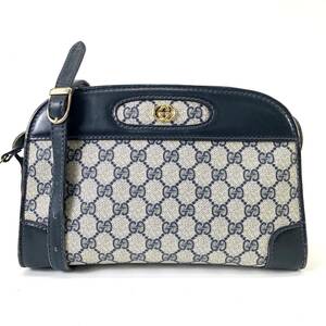 1円スタート GUCCI オールドグッチ ネイビーGGシリーズ ショルダーバッグ クレストタグ ヴィンテージ 斜め掛け ゴールド金具 鞄 24e菊TK 