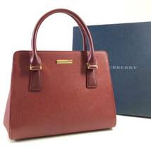 Burberry バーバリー レディース ハンドバッグ ボルドー系 赤 レザー ゴールド金具 鞄 箱付き 24e菊MZ_画像1