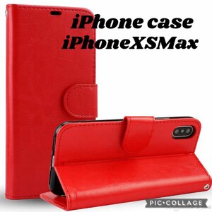 【iPhoneXSMax：レッド】iPhone ケース 手帳型 液晶強化ガラスフィルム 2点 セット 保護フィルム 手帳 カード収納 スマホケース A58