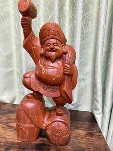 木彫りの大黒様の置物 大黒天 一刀彫り 七福神 骨董品 オブジェ 縁起物