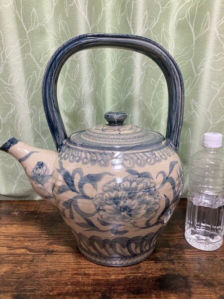 古美術 古染付 青花 超大急須 土瓶型 庭 置物 大型陶器 ガーデニング 飾り土瓶 インテリア雑貨