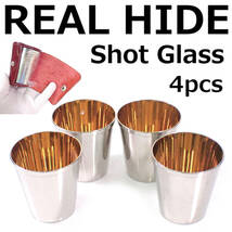 未使用 REAL HIDE Shot Glass 4pcs φ5.2×H5.5cm 本革ホースレザーケース 英国（MADE IN ENGLAND）_画像1