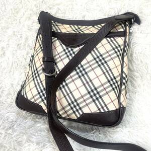 1 иен старт BURBERRY Burberry сумка на плечо noba проверка наклонный .. Cross корпус оттенок коричневого 