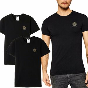 送料無料 10 VERSACE ヴェルサーチ AU10193 A232741 ブラック メデューサ クールネック 2枚セット 半袖 Tシャツ size 5