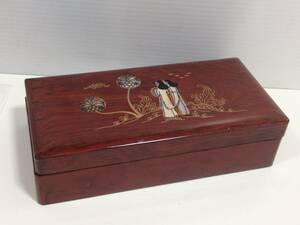 * tree box case stationery inserting storage container mother-of-pearl manner Asia retro design used scratch dirt equipped 