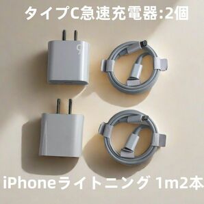 @充電器2個 1m2本 iPhone タイプC 本日発送 新品 ライトニングケーブル ライトニングケーブル アイフォ(9FW1
