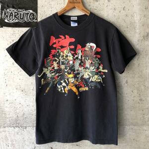 XZ165 00s ナルト NARUTO アニメ Tシャツ 全員集合 黒 S 古着 ビンテージ S サイズ オリジナル タグ ブラック 色