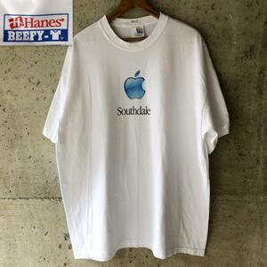 XZ179 Tシャツ Apple 企業T アドT ロゴ Mac アップルストア 古着 ビンテージ XL サイズ ヘインズ BEEFY タグ ホワイト 色