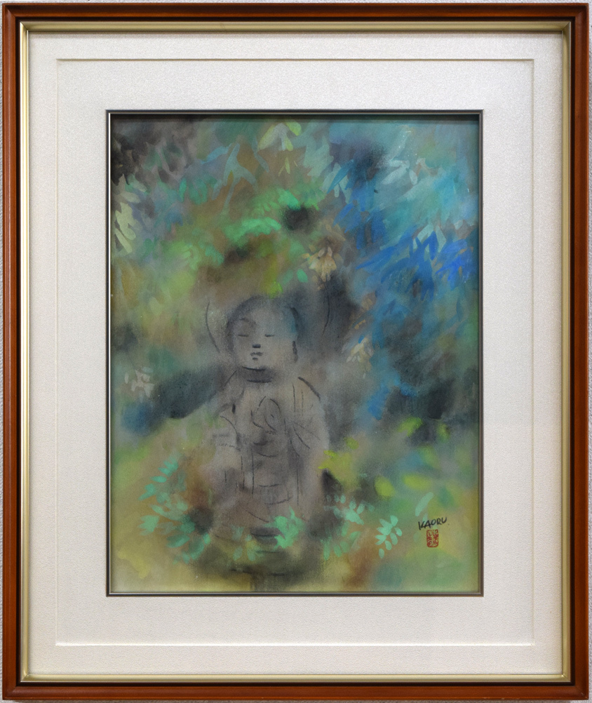 Kaoru Miyagi Jizo-san Gouache, F6 size ■ Member of the Kokugakai ■ Active in single paintings ■ Published in the 1995 Art Yearbook ■ Good luck [Otake Art] Guaranteed authentic, Painting, watercolor, Nature, Landscape painting