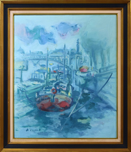 Art hand Auction Akira Inoue Bateaux Rouge Oil painting F20 size ■ Artist based in France ■ Silver Award at Le Salon ■ Solo exhibition at Osaka Mitsukoshi ■ Purchased by Shunjukan Gallery for 900, 000 yen ■ Large-scale work [Otake Art] Guaranteed to be genuine, Painting, Oil painting, Nature, Landscape painting