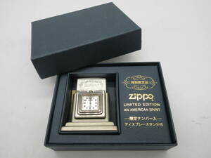 【★１円～★現状販売！】[U8416]オイルライター Zippo LIMITED EDITION AN AMERICAN SPIRIT 限定ナンバー入 ディスプレースタンド付