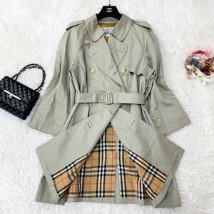 1円〜良品 BURBERRY バーバリーズ トレンチコート ロング カーキ ダブル ベルト付 ノバチェック レディース M Aライン 撥水 春コート