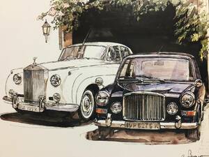 [ regular goods ]Bow illustration postcard Rolls Royce silver k loud 2 & Vanden Plas Princess 95 Rolls-Royce Vanden Plas Princess