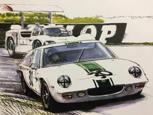 【正規品 絶版】Bowイラスト ロータス 47GT カーマガジン 278 Lotus 47GT アンティーク インテリア クラシックカー 旧車 絵