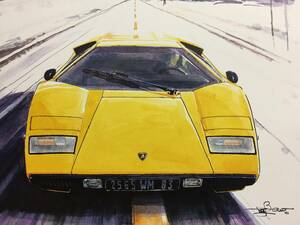 【正規品 絶版】Bowイラスト ランボルギーニ カウンタックLP400 カーマガジン 280 Lamborghini Countach LP400 クラシックカー 旧車 絵