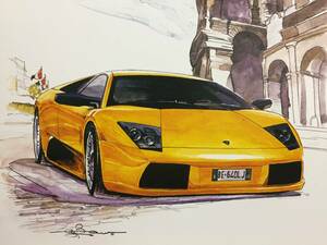 【正規品 絶版】Bowイラスト ランボルギーニ ムルシエラゴ カーマガジン 284 Lamborghini MURCILAGO アンティーク クラシックカー 旧車 絵